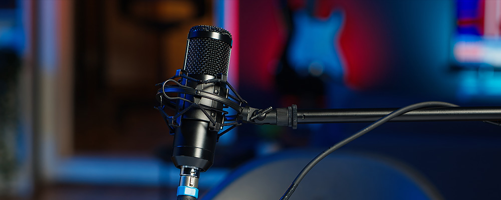 close up of podcast microphone